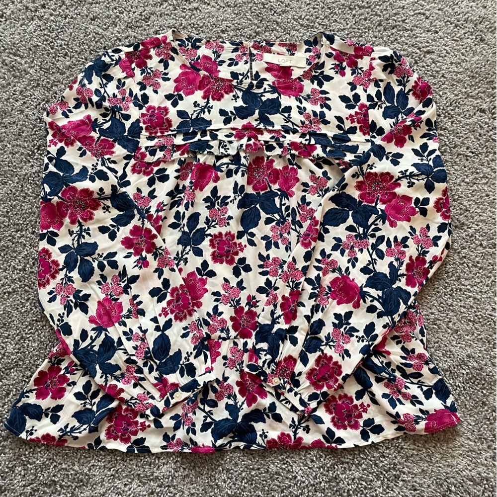 LOFT Pink and Blue Floral Blouse - size L